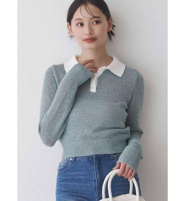 MERCURYDUO「クリアボタンポロニット」|ニット・セーター|ブルー