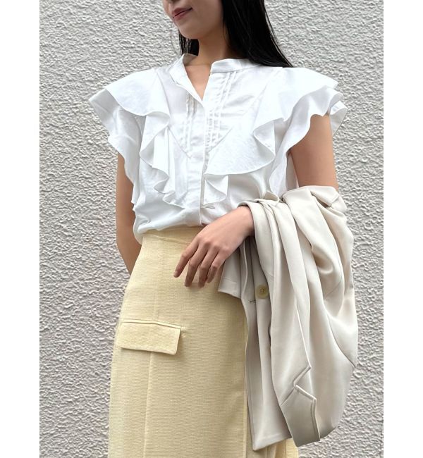 LAGUNAMOON「フリルピンタックノースリーブブラウス」|シャツ・ブラウス|