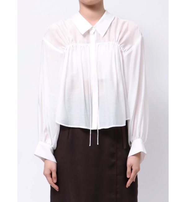 LAGUNAMOON「セミシアーギャザーショートシャツ」|シャツ・ブラウス|