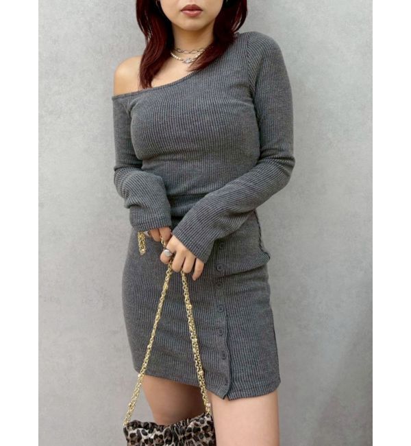 EVRIS「アウトワンショルダーミニワンピース」|ワンピース|グレー