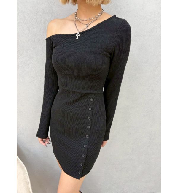 EVRIS「アウトワンショルダーミニワンピース」|ワンピース|ブラック