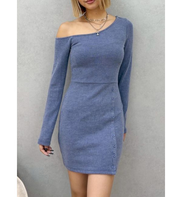 EVRIS「アウトワンショルダーミニワンピース」|ワンピース|ブルー