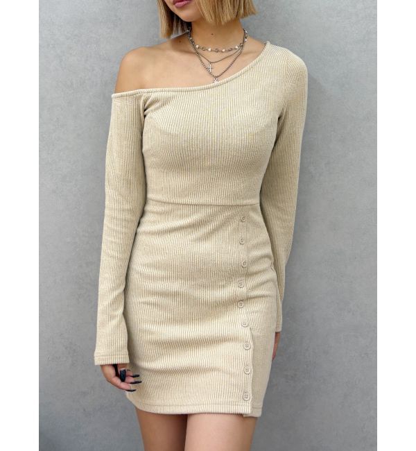 EVRIS「アウトワンショルダーミニワンピース」|ワンピース|ベージュ