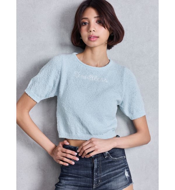 GYDA「Faultless パイルニットトップス」|ニット・セーター|スカイブルー