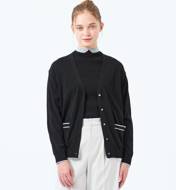 MACKINTOSH PHILOSOPHY「トリミングカラーVネックカーディガン」|ニット・セーター|ブラック