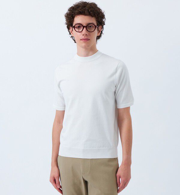 MACKINTOSH PHILOSOPHY「TEXBRIDプレーティング 半袖セミモックネックプルオーバーニット」|ニット・セーター|ホワイト