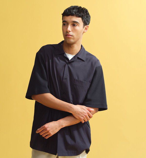 MACKINTOSH PHILOSOPHY「ニットコンビシャツ ケーブルニット&times;ブロード」|シャツ・ブラウス|ネイビー