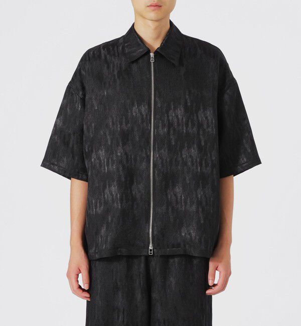  「ブライトサテンジャカードジップショートスリーブ」|シャツ・ブラウス|