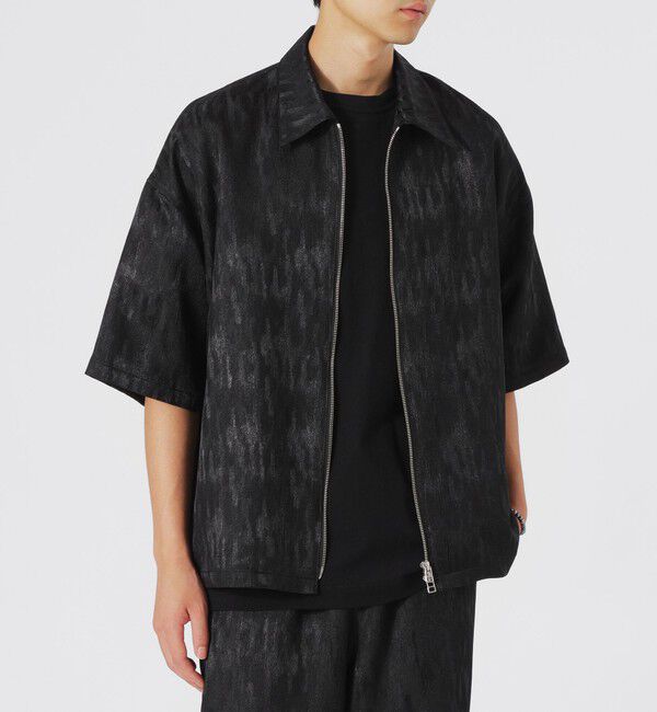  「ブライトサテンジャカードジップショートスリーブ」|シャツ・ブラウス|