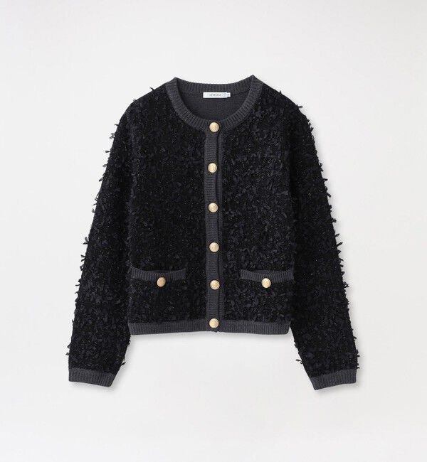  「ツイードコンビカーディガン」|ニット・セーター|ブラック