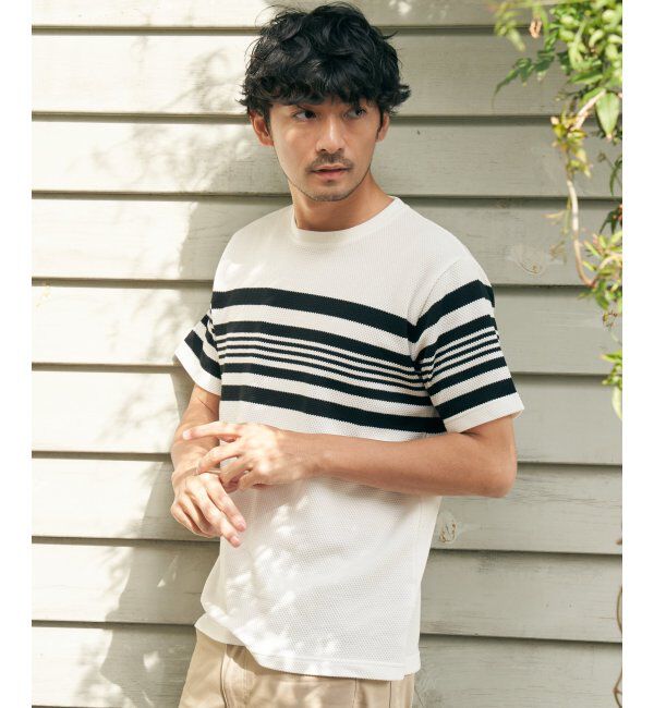 ikka「パイナップルパネルボーダーTシャツ」|Tシャツ・カットソー|