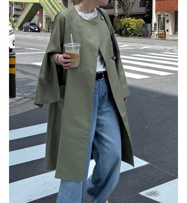 Lbc with Life「ノーカラーガンパッチゆるコート」|その他|カーキ