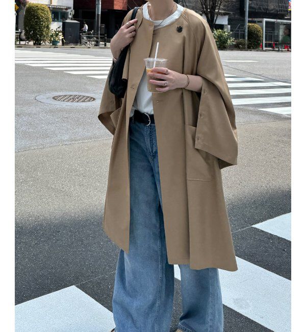 Lbc with Life「ノーカラーガンパッチゆるコート」|その他|ベージュ