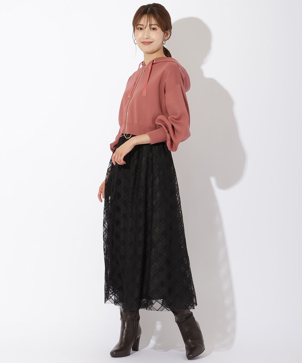 アンドクチュール「ニットクロップド丈ジップパーカー」|パーカー|