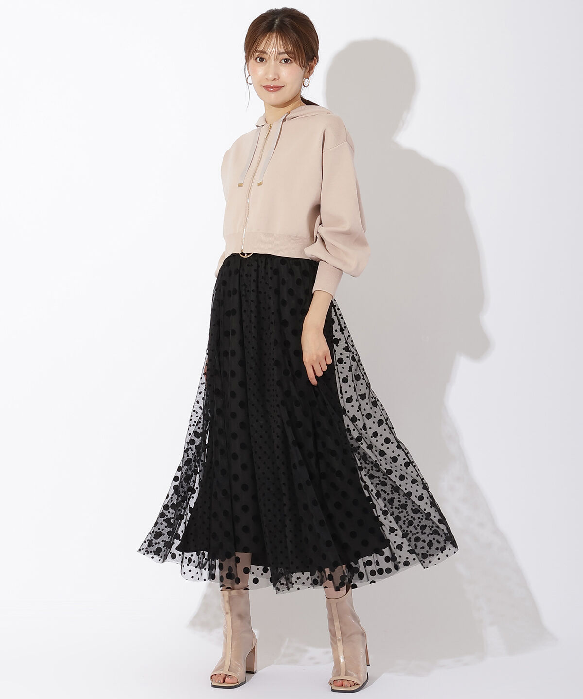 アンドクチュール「ニットクロップド丈ジップパーカー」|パーカー|