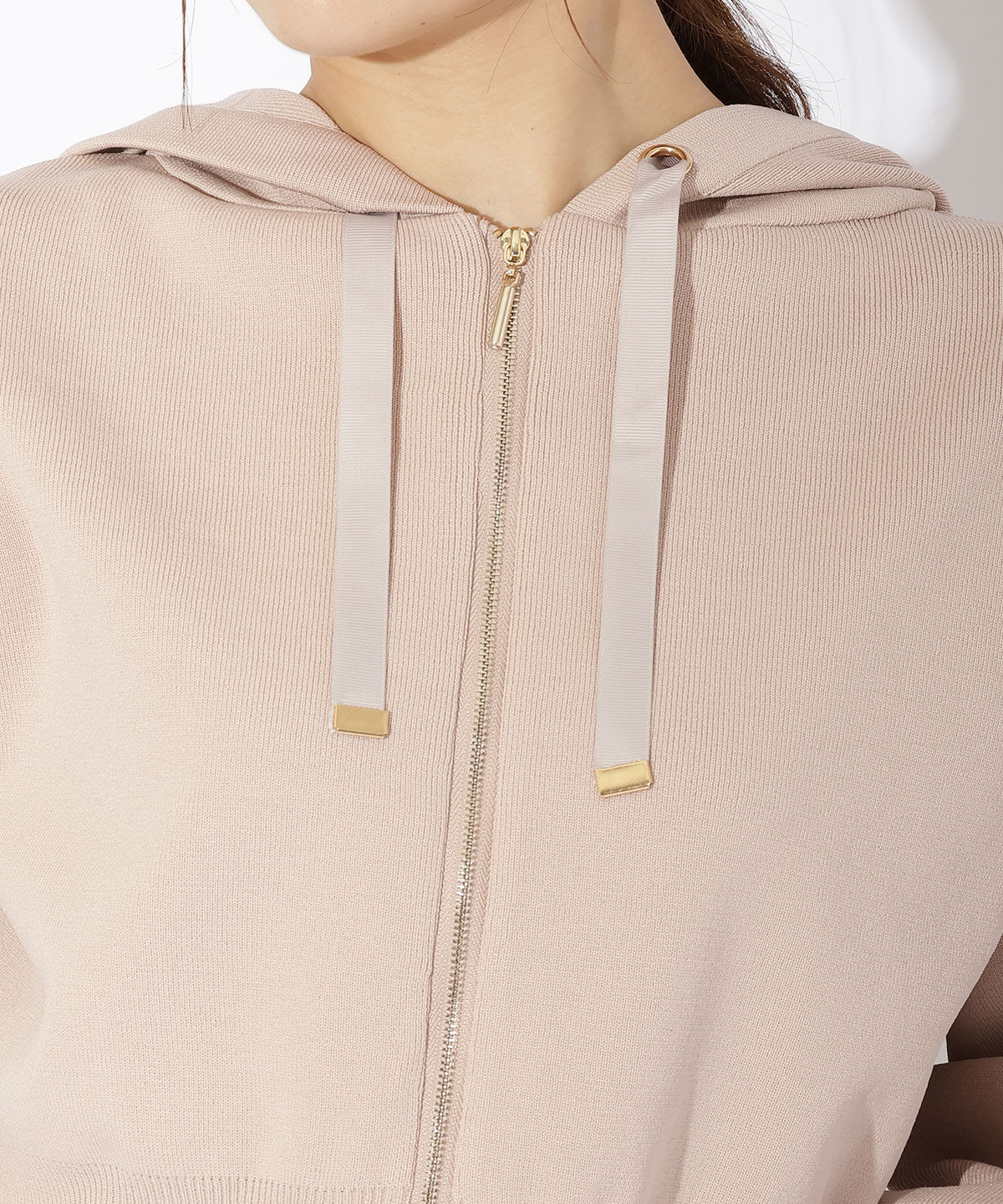 アンドクチュール「ニットクロップド丈ジップパーカー」|パーカー|