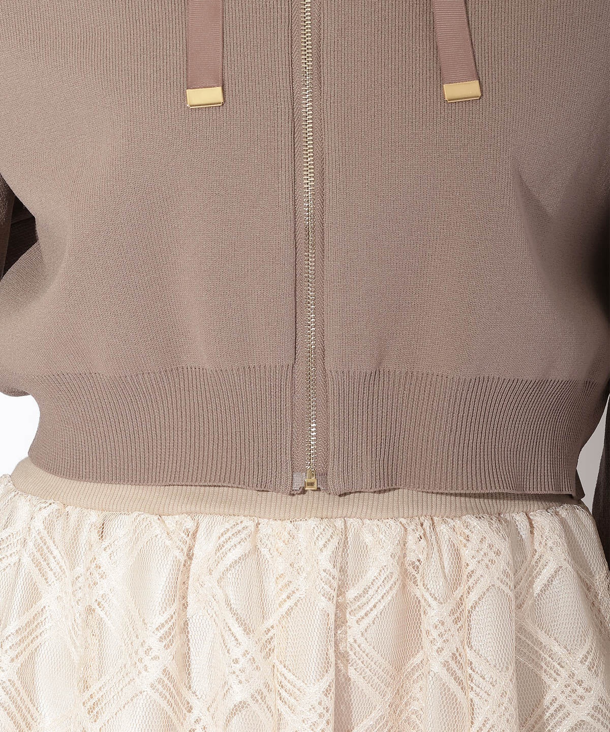 アンドクチュール「ニットクロップド丈ジップパーカー」|パーカー|