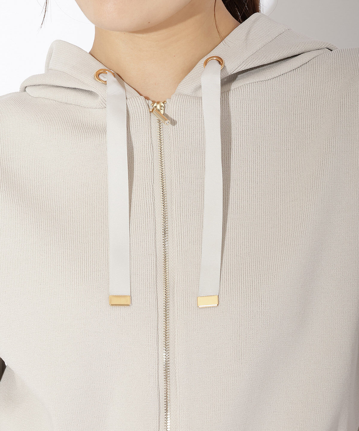 アンドクチュール「ニットクロップド丈ジップパーカー」|パーカー|