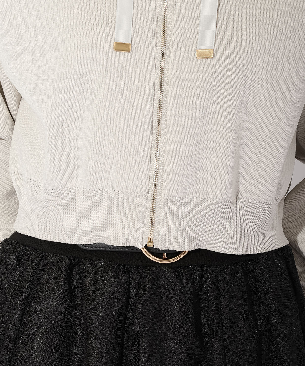 アンドクチュール「ニットクロップド丈ジップパーカー」|パーカー|