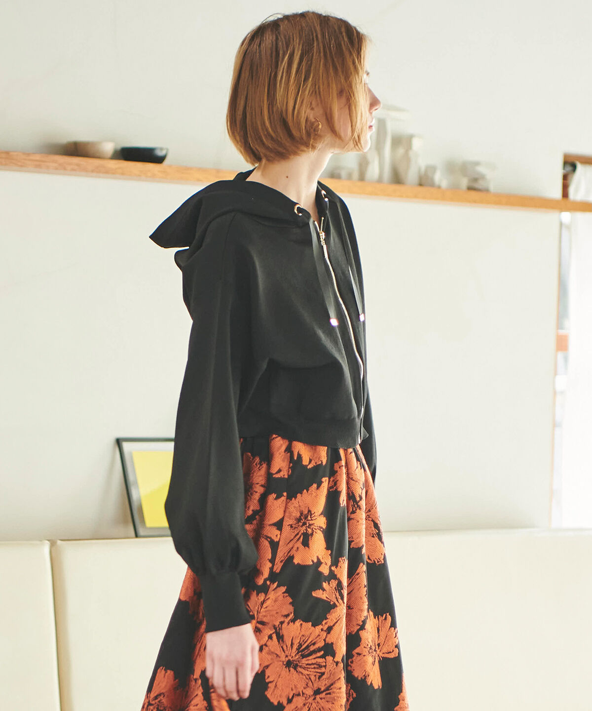 アンドクチュール「ニットクロップド丈ジップパーカー」|パーカー|