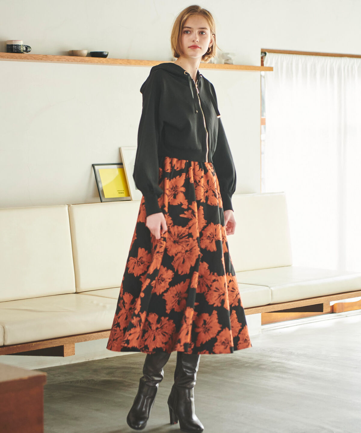 アンドクチュール「ニットクロップド丈ジップパーカー」|パーカー|