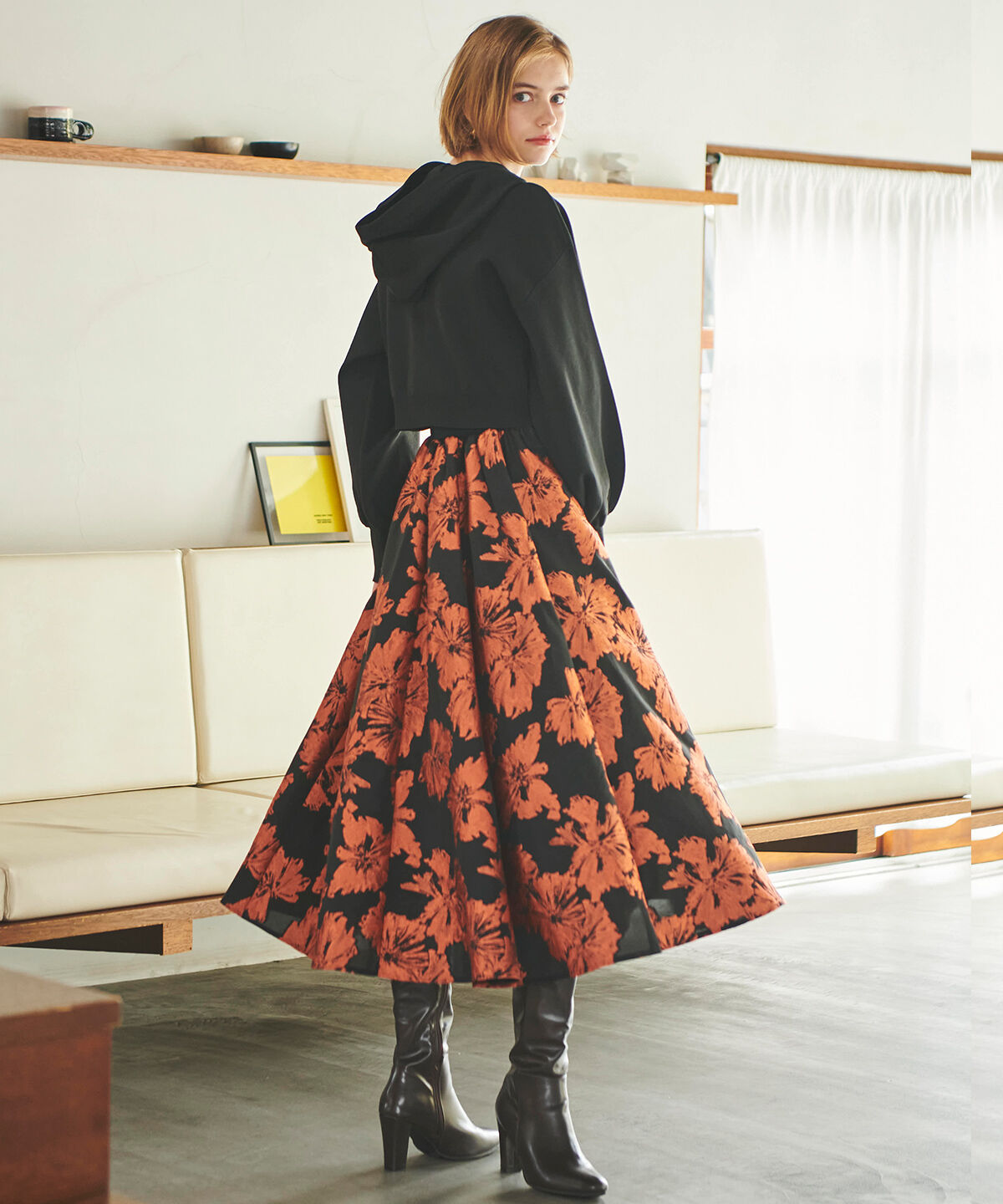 アンドクチュール「ニットクロップド丈ジップパーカー」|パーカー|