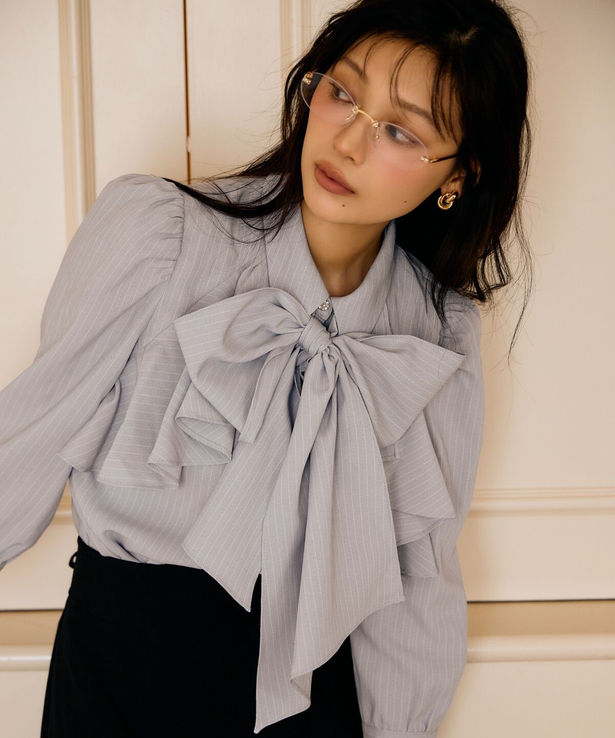 アンドクチュール「ビジューボタンフリルケープブラウス」|シャツ・ブラウス|purpleborderｽﾄﾗｲﾌﾟ