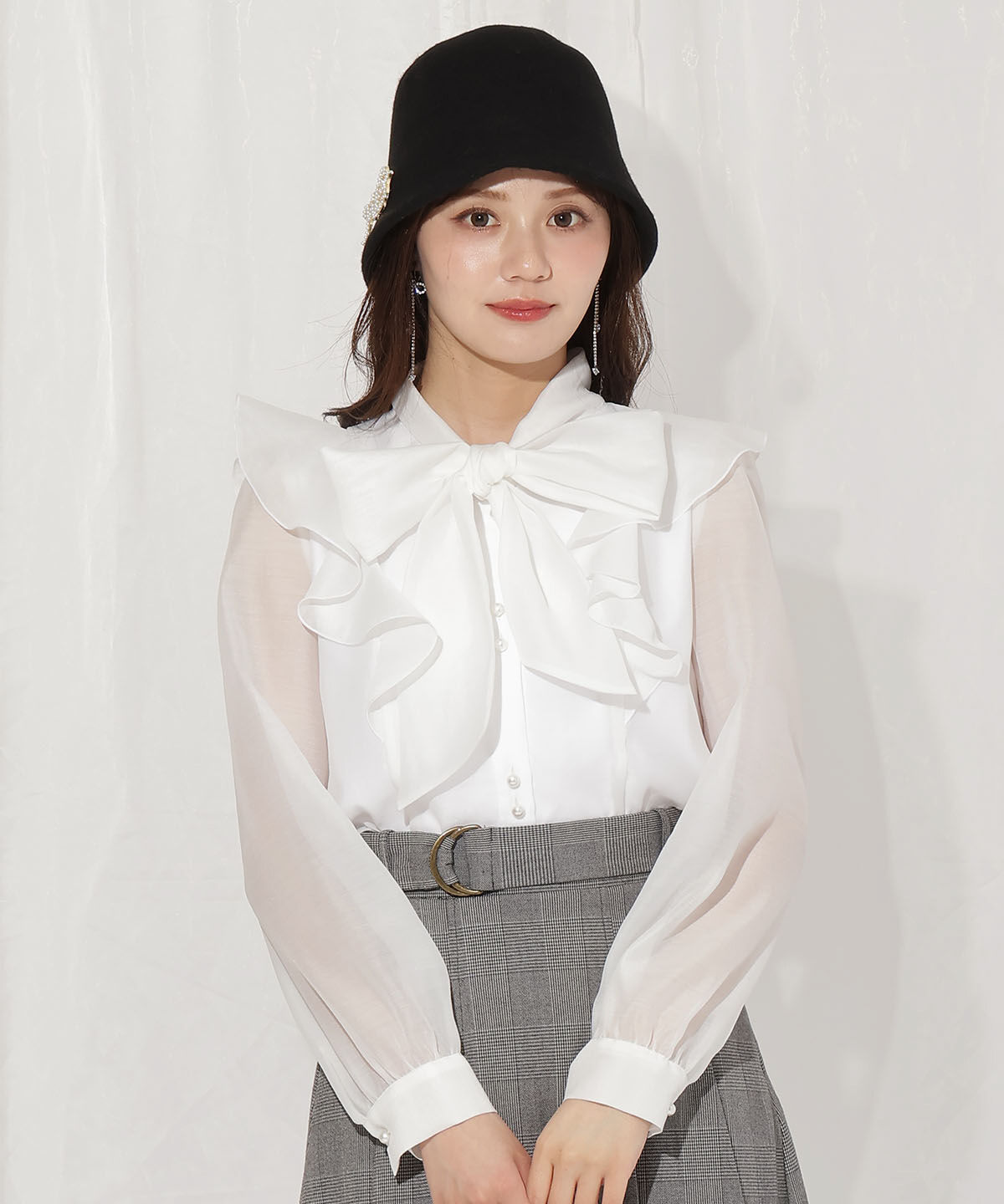 WILLSELECTION「シアーラッフルボウタイブラウス」|シャツ・ブラウス|オフ