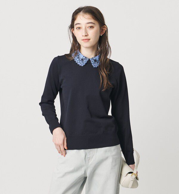 UNITED ARROWS「レディー フラワービジュー ニット‐ ウォッシャブル‐」|ニット・セーター|NAVY