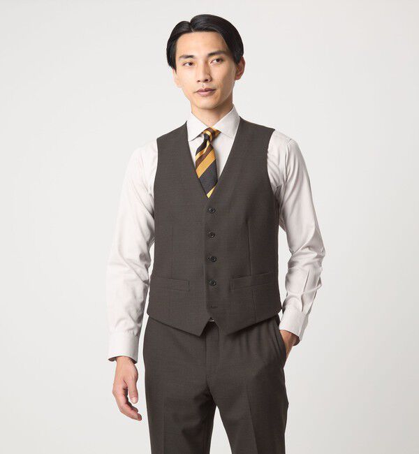 UNITED ARROWS green label relaxing「A+ TWPU バーズアイ 5B スリム ベスト -ウォッシャブル-」|ベスト・ジレ|DK.BROWN