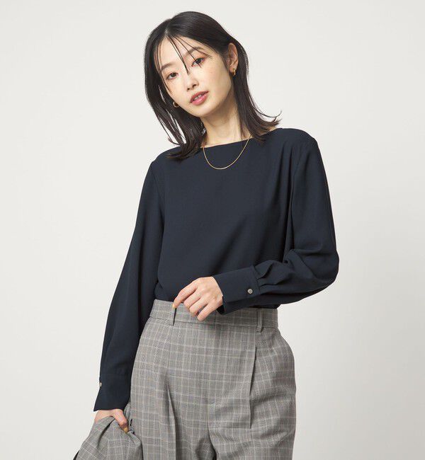 UNITED ARROWS green label relaxing「クルーネック ブラウス 2 マシンウォッシャブル UVカット」|シャツ・ブラウス|NAVY