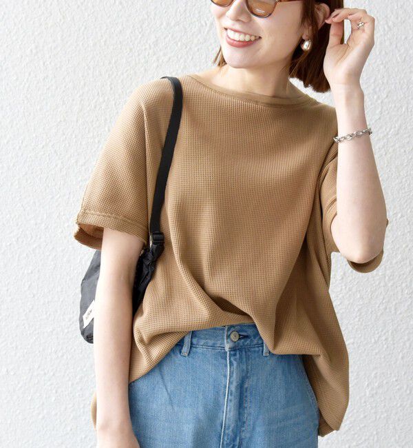 SHIPS any「【WEB限定】SHIPS any:〈洗濯機可能〉ワッフル ワイド TEE」|Tシャツ・カットソー|キャメル