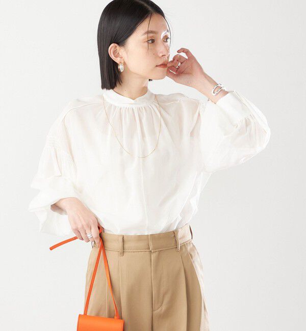 SHIPS for women「〈手洗い可能〉ボイル オーガンジー シャーリング ボリューム ブラウス 24SS ◇」|シャツ・ブラウス|