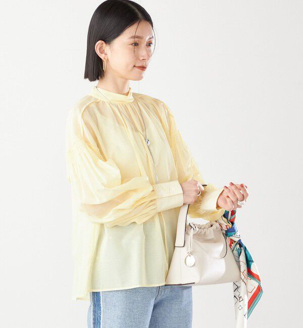 SHIPS for women「〈手洗い可能〉ボイル オーガンジー シャーリング ボリューム ブラウス 24SS ◇」|シャツ・ブラウス|