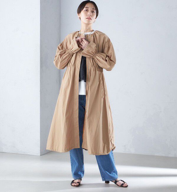 SHIPS for women「〈撥水加工/手洗い可能〉裾 ドロスト ノーカラー ロング コート 24SS ◇」|ノーカラーコート|