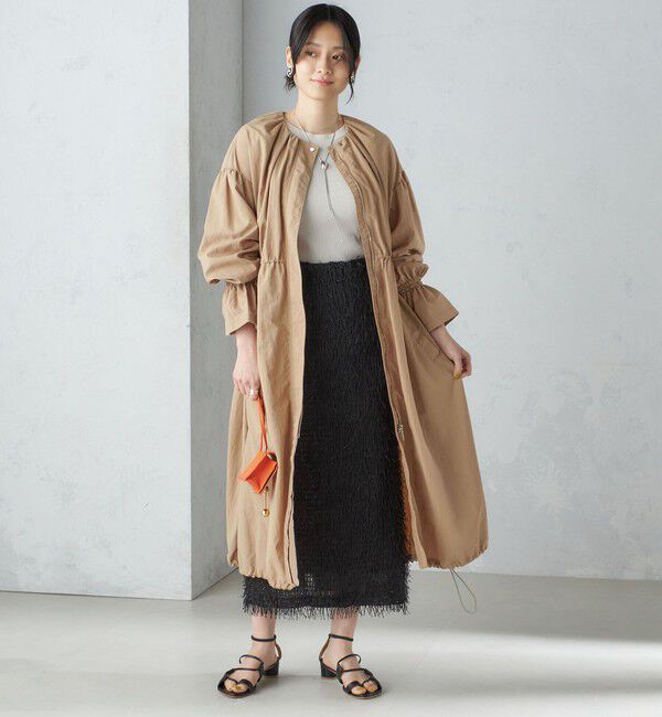 SHIPS for women「〈撥水加工/手洗い可能〉裾 ドロスト ノーカラー ロング コート 24SS ◇」|ノーカラーコート|