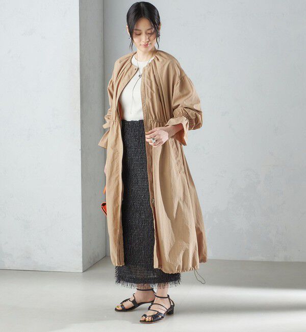 SHIPS for women「〈撥水加工/手洗い可能〉裾 ドロスト ノーカラー ロング コート 24SS ◇」|ノーカラーコート|