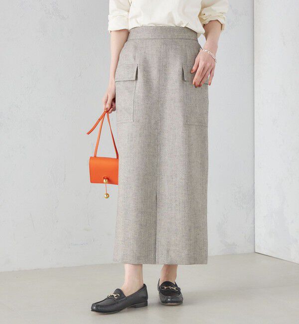 SHIPS for women「麻混 ストライプ 無地 ポケット タイト スカート ◇」|スカート|