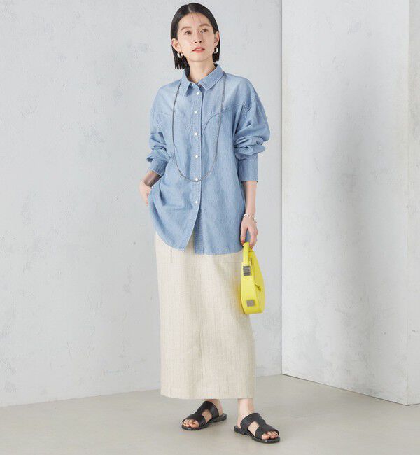 SHIPS for women「麻混 ストライプ 無地 ポケット タイト スカート ◇」|スカート|