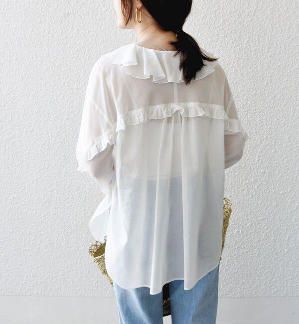 SHIPS for women「* 〈手洗い可能〉強撚 コットン シアー ボイル フリル ブラウス ◇」|シャツ・ブラウス|