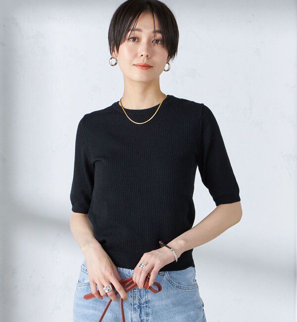 SHIPS for women「〈手洗い可能〉コットン ナイロン リブ ニット TEE」|ニット・セーター|