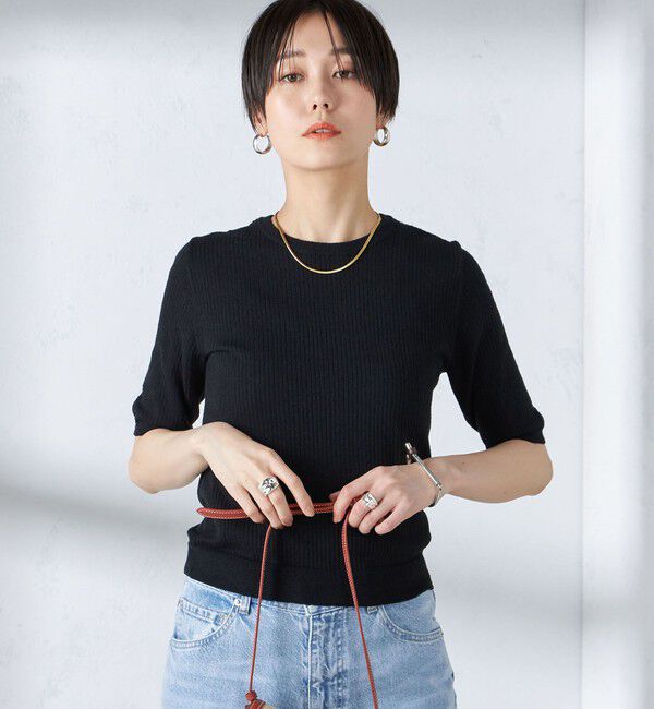 SHIPS for women「〈手洗い可能〉コットン ナイロン リブ ニット TEE」|ニット・セーター|