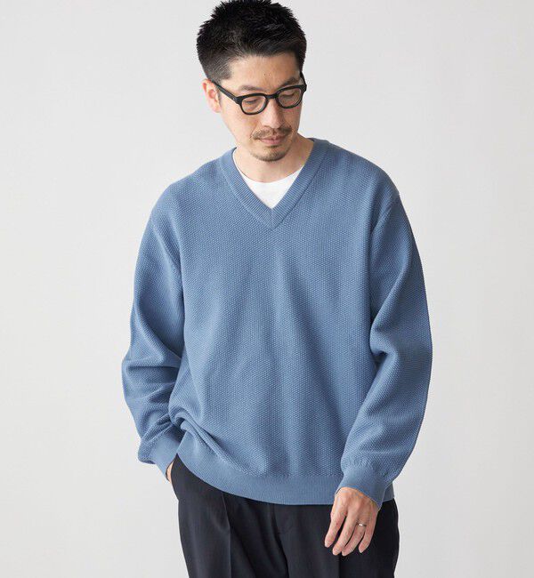 SHIPS「SHIPS:〈洗濯機可能〉SOLOTEX(R) コットン ピケ Vネック ニット」|ニット・セーター|