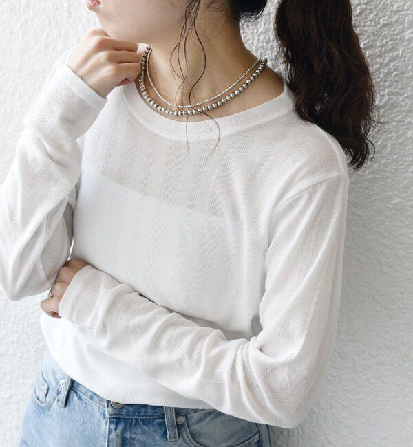 SHIPS any「SHIPS any:〈洗濯機可能〉シアー リブ ロング スリーブ クルーネック TEE」|Tシャツ・カットソー|ホワイト