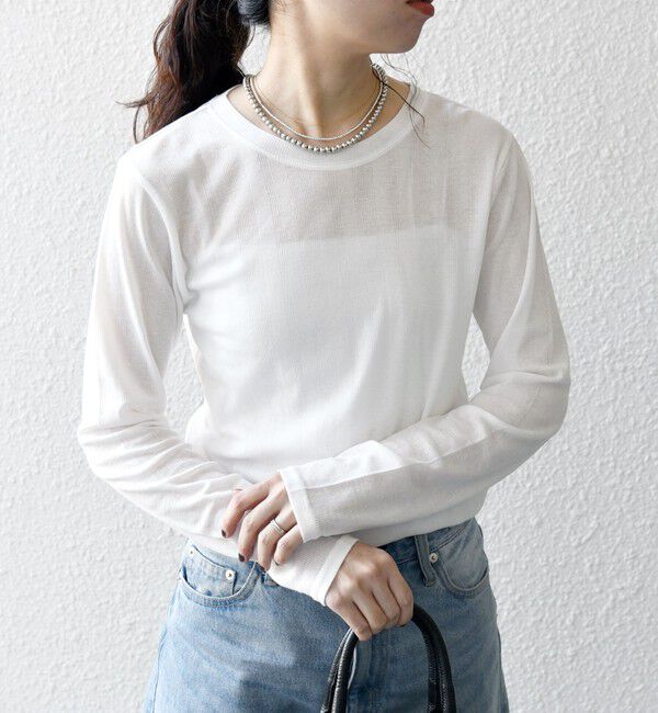 SHIPS any「SHIPS any:〈洗濯機可能〉シアー リブ ロング スリーブ クルーネック TEE」|Tシャツ・カットソー|