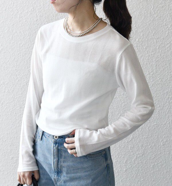 SHIPS any「SHIPS any:〈洗濯機可能〉シアー リブ ロング スリーブ クルーネック TEE」|Tシャツ・カットソー|