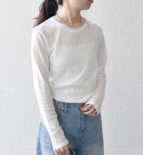 SHIPS any「SHIPS any:〈洗濯機可能〉シアー リブ ロング スリーブ クルーネック TEE」|Tシャツ・カットソー|
