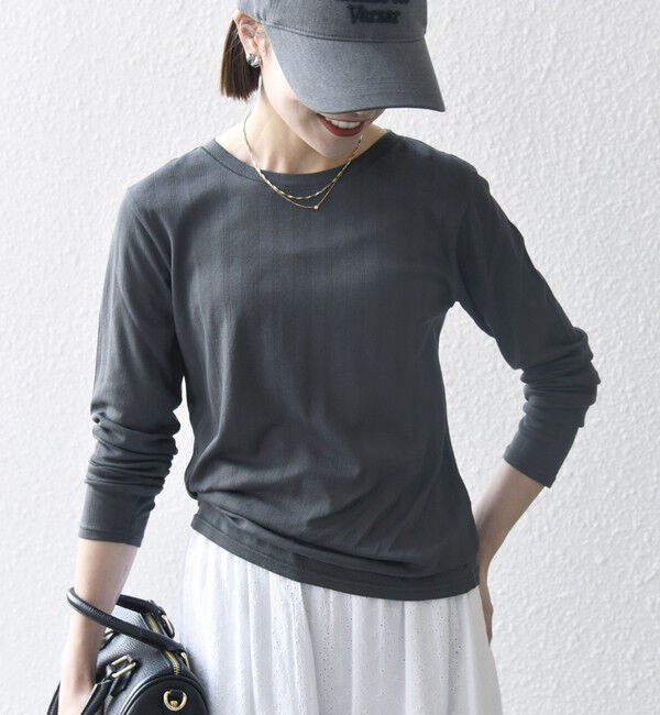 SHIPS any「SHIPS any:〈洗濯機可能〉シアー リブ ロング スリーブ クルーネック TEE」|Tシャツ・カットソー|チャコールグレー
