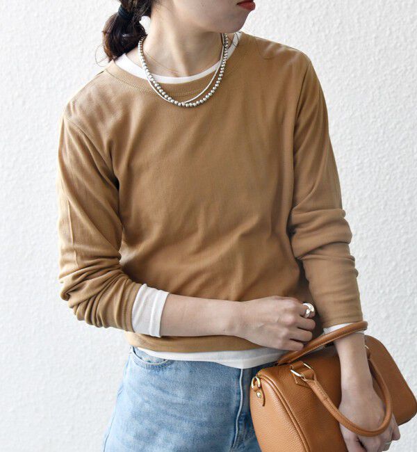SHIPS any「SHIPS any:〈洗濯機可能〉シアー リブ ロング スリーブ クルーネック TEE」|Tシャツ・カットソー|キャメル