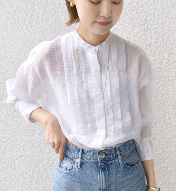 SHIPS for women「【WEB限定】〈洗濯機可能〉シアー プリーツ ヨーク パールモチーフボタン ブラウス」|シャツ・ブラウス|